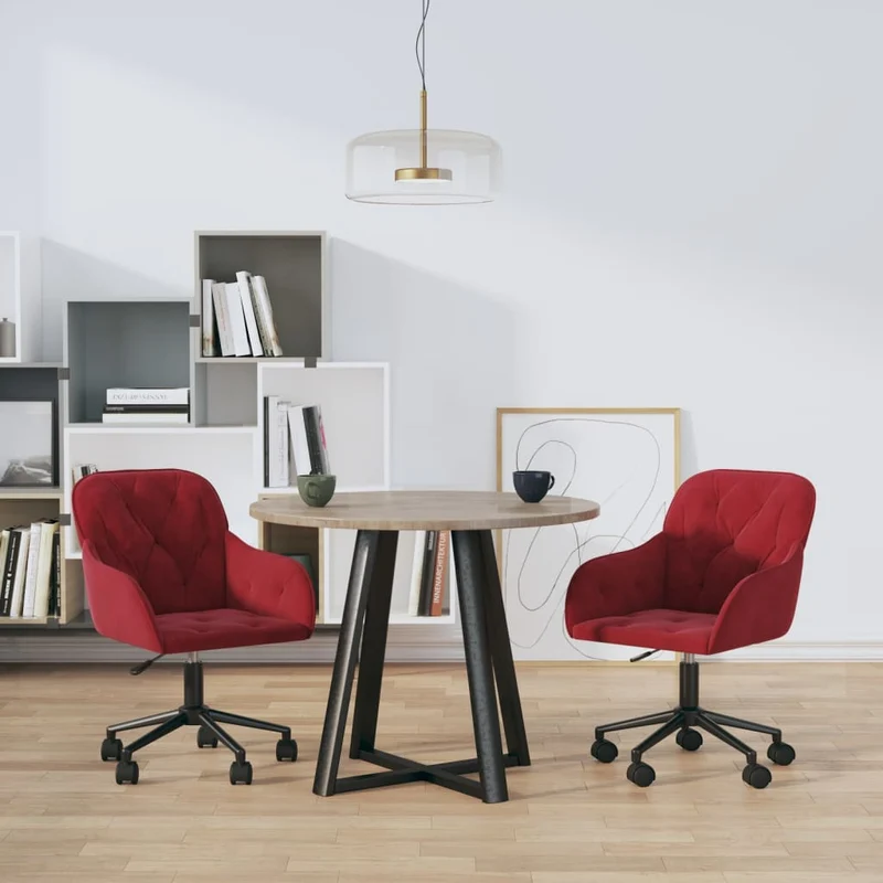 Lot de 2 chaises de salle à manger siège pivotant hauteur réglable rouge bordeau x velours rouge DEC025306