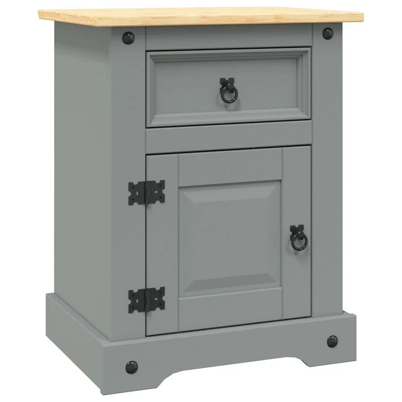 Table de chevet avec tiroir et compartiment avec porte 53 x 39 x 66 cm bois de pin massif gris DEC033933