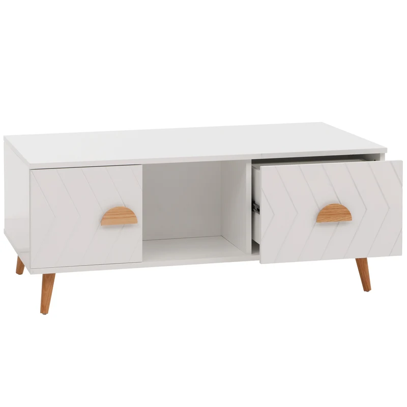 Table basse rectangulaire avec deux tiroirs et espace de rangement 42 x 103 x 60 cm en MDF blanc 04_0009788