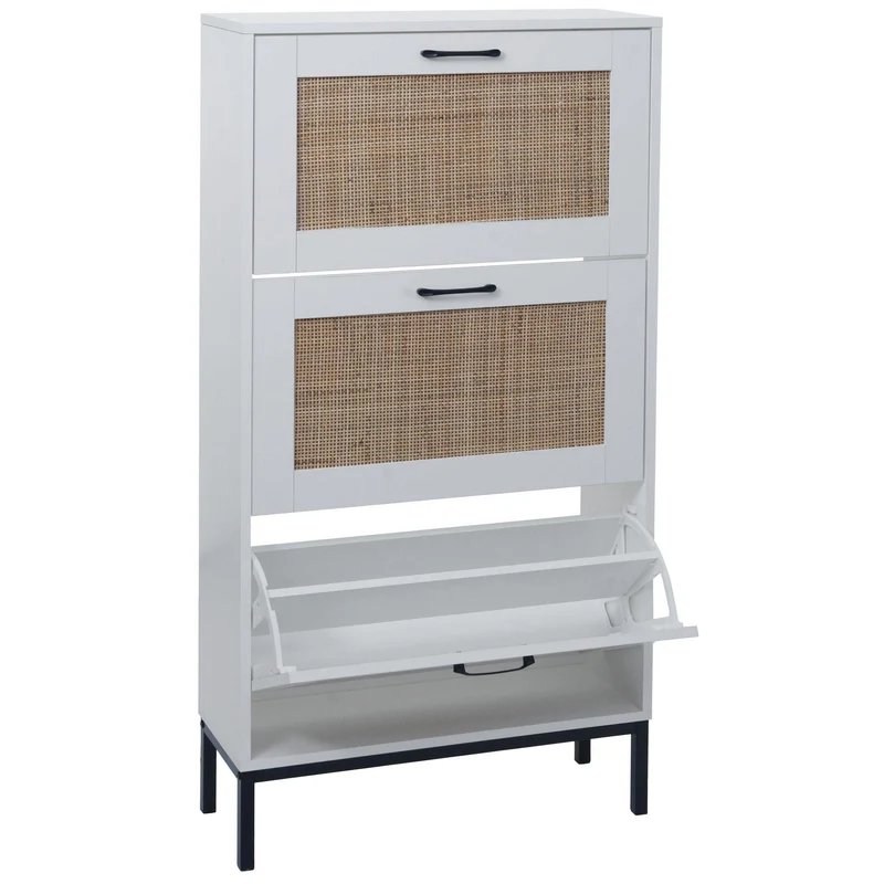 Meuble de rangement pour chaussures 126 x 63 x 24 cm avec 3 compartiments pratique style moderne en MDF blanc 04_0009742