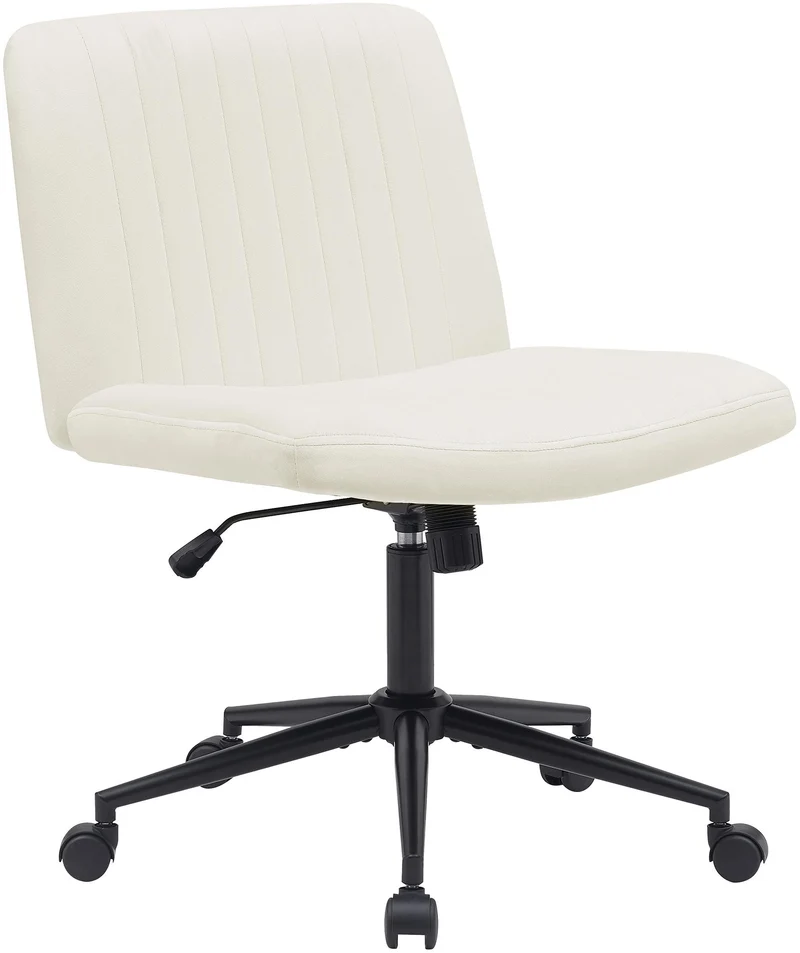 Chaise de bureau contemporaine surpiqûres verticale en velours crème réglable en hauteur et rotatif à 360 degrés 10_0007081