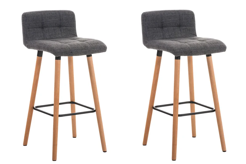 Lot de deux tabourets de bar avec repose-pieds en tissu gris clair design scandinave 10_0004322
