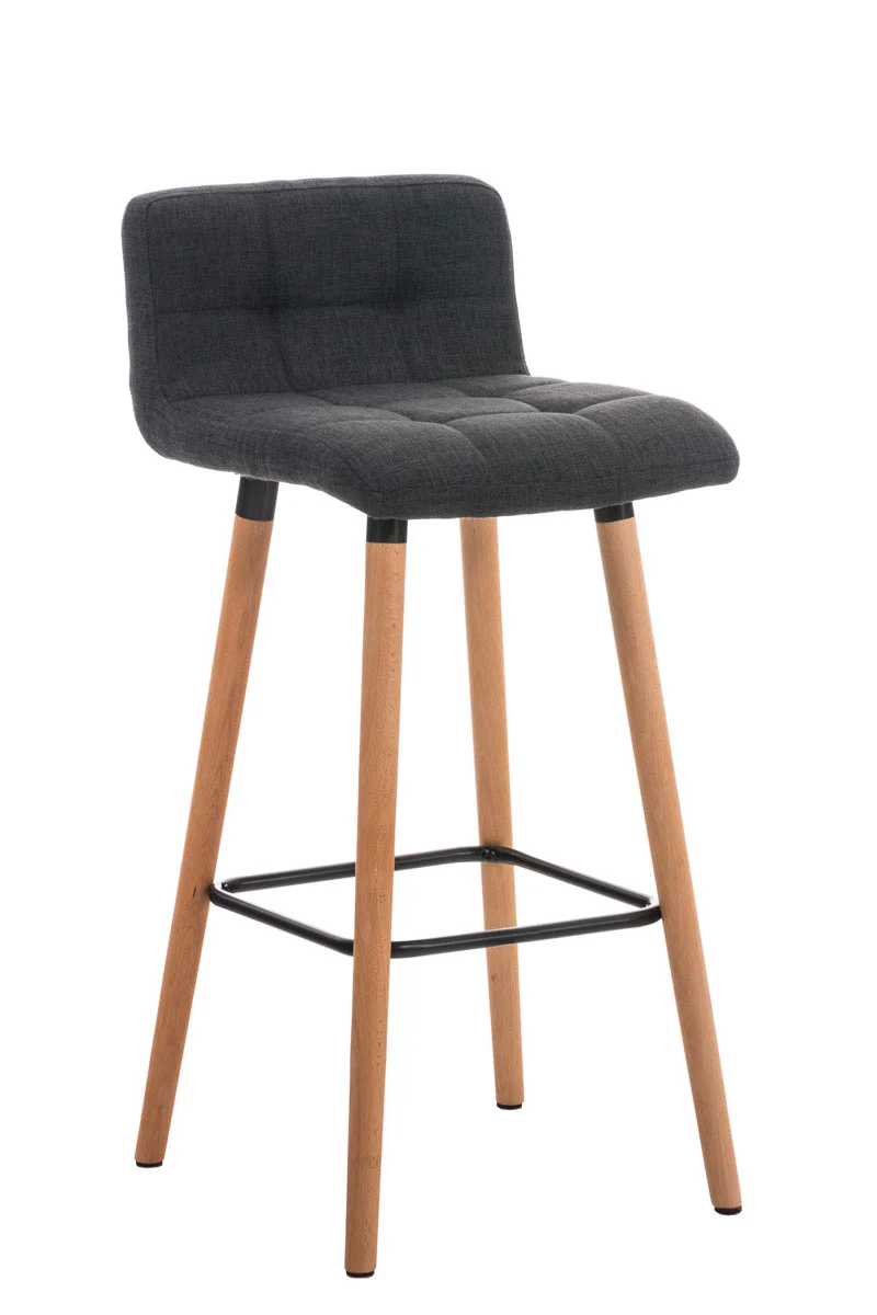 Tabouret de bar en tissu gris foncé coutures décoratives pieds en bois avec repose-pieds 10_0000048