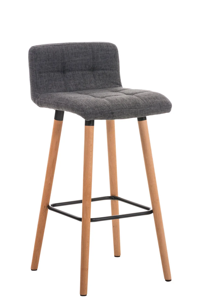 Tabouret de bar en tissu gris clair coutures décoratives pieds en bois avec repose-pieds 10_0000047