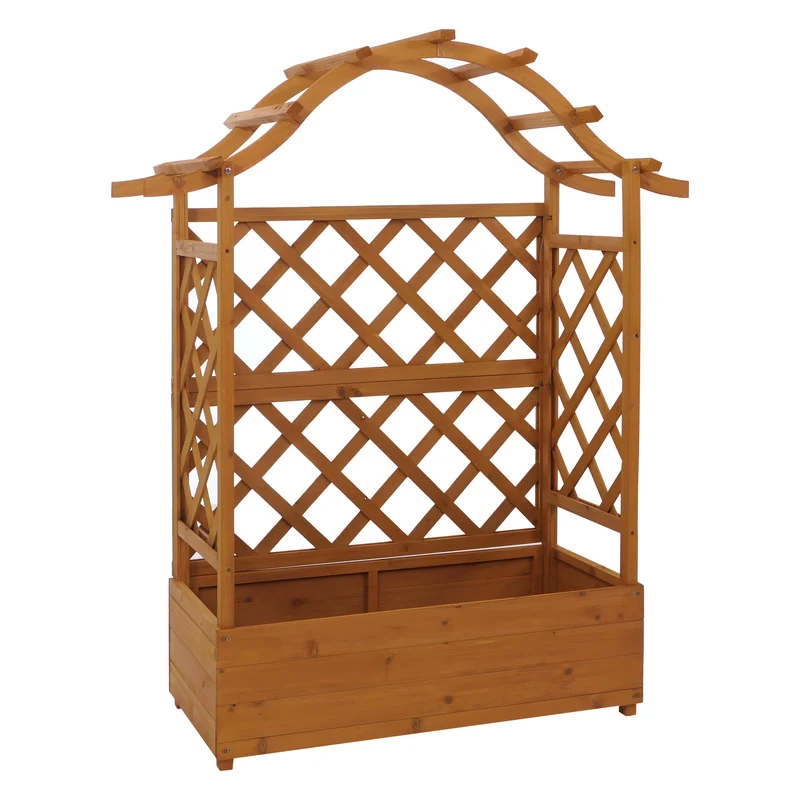 Jardinière en hauteur style moderne avec treillis pour plantes et fleurs 138 x 110 x 44 cm en bois naturel 04_0008927