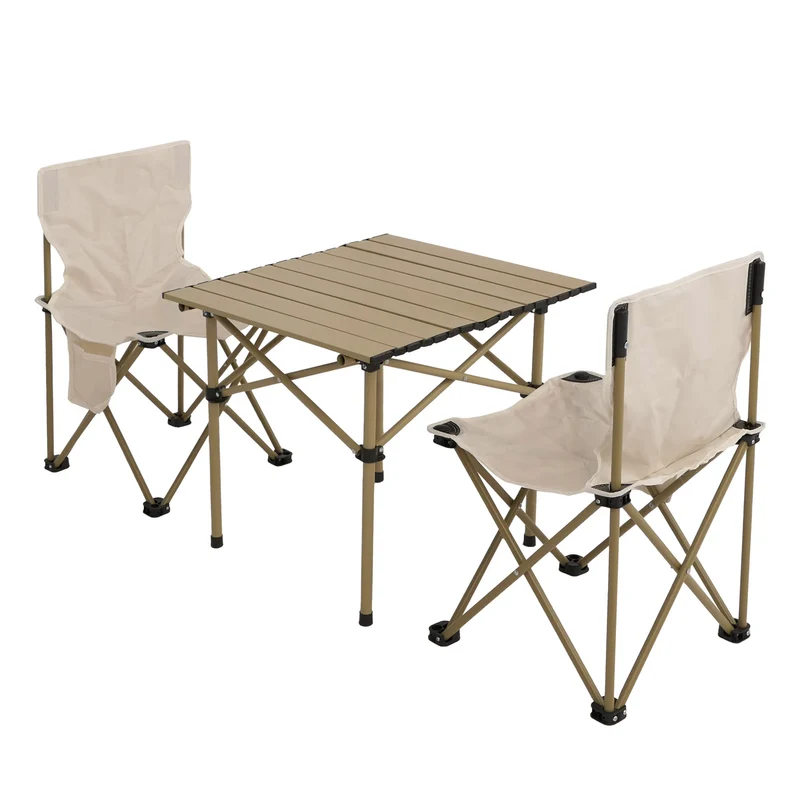 Lot de 2 chaises et table pliante camping set léger et pratique 50 x 51 x 53 cm en acier gris 04_0009551