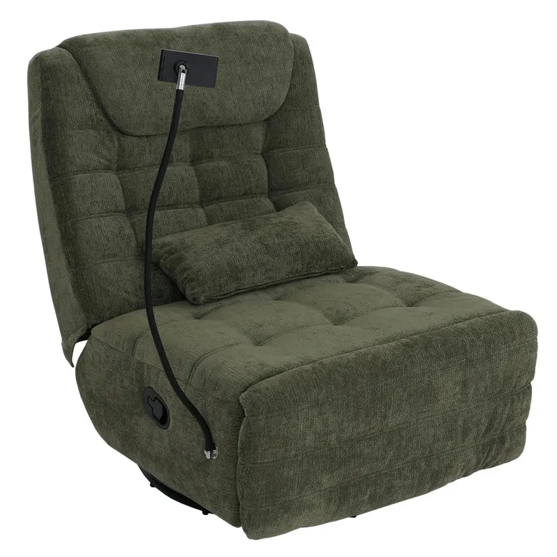 Fauteuil relax pivotant fauteuil TV inclinable avec porte-smartphone tablette 360° tissu chenille vert 04_0008736