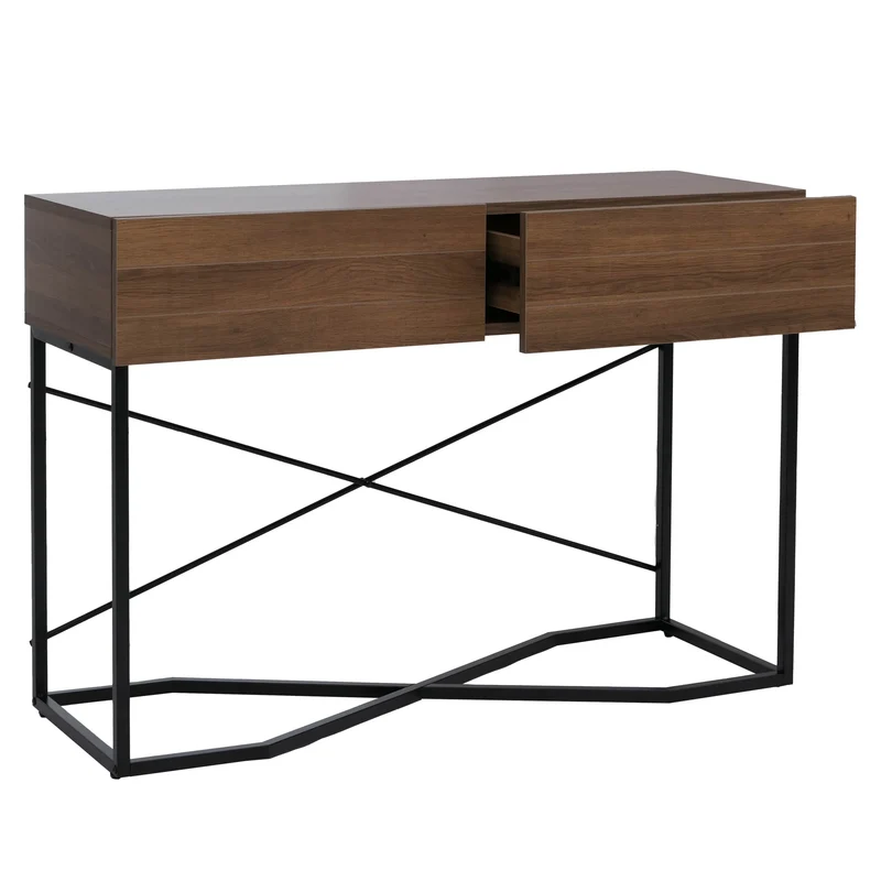Table console moderne avec deux tiroirs fonctionnels 81 x 120 x 40 cm style industriel en MDF marron 04_0008854