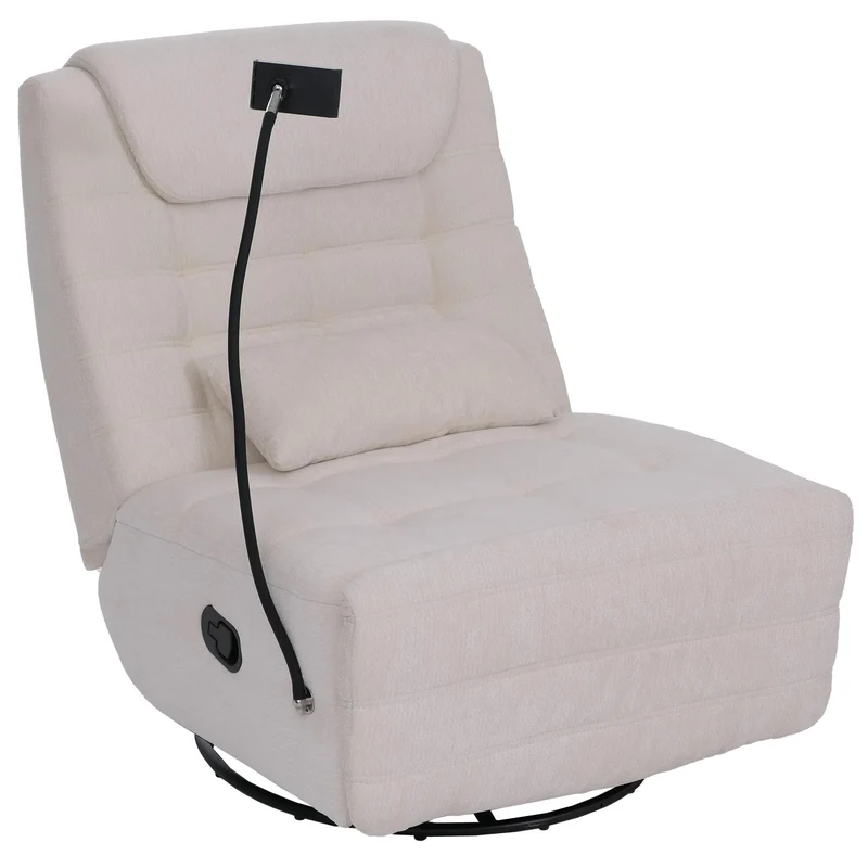 Fauteuil relax pivotant fauteuil TV inclinable avec porte-smartphone tablette 360° tissu chenille crème 04_0008740
