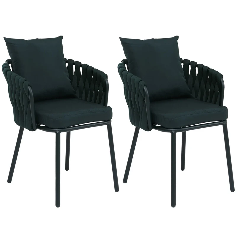 Lot de 2 fauteuils de jardin aluminium et corde tressée avec coussins déperlants vert 04_0008731