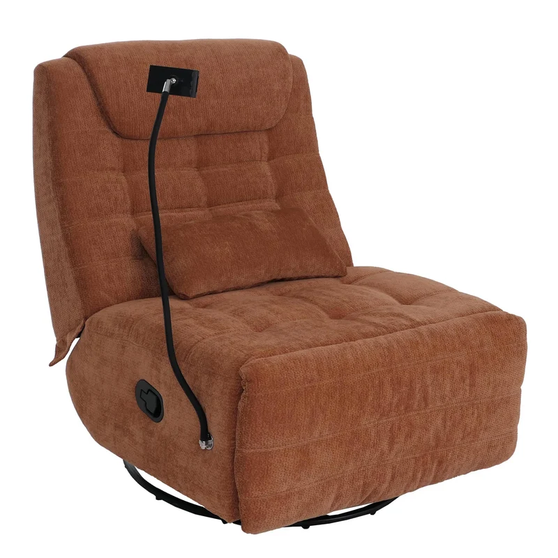 Fauteuil relax pivotant fauteuil TV inclinable avec porte-smartphone tablette 360° tissu chenille terracotta 04_0008741