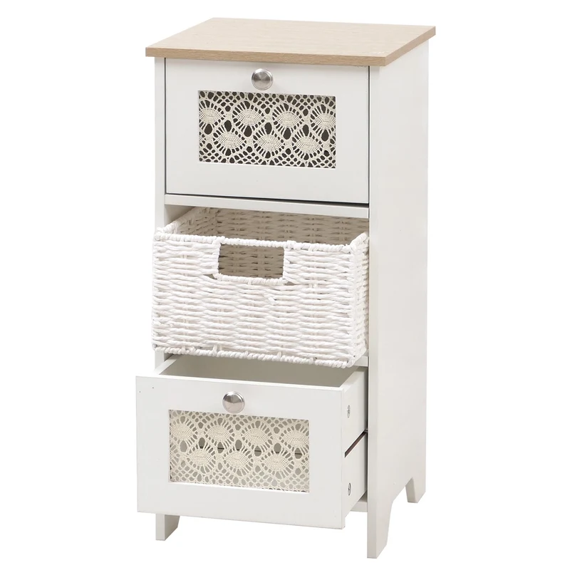 Commode en bois pratique avec trois tiroirs pour rangement optimal 63 x 30 x 30 cm en MDF blanc 04_0009111