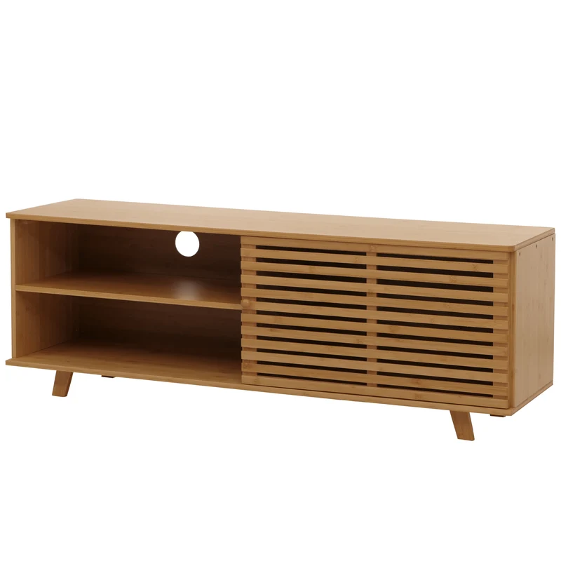 Meuble TV avec trois espaces de rangement 50 x 140 x 40 cm ambiance cosy design en bambou naturel 04_0009768