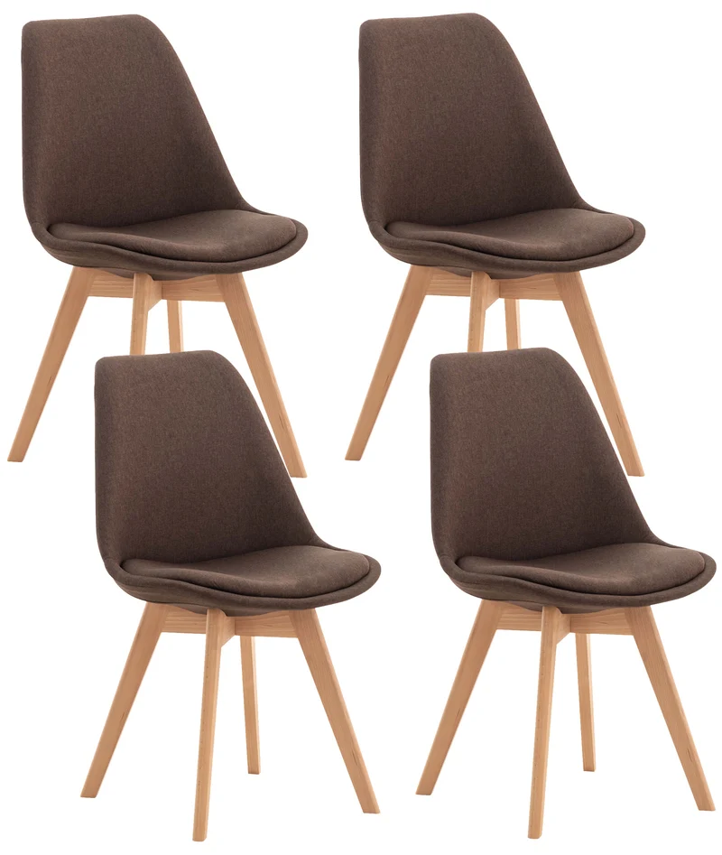 Lot de 4 chaises de salle à manger cuisine bureau style scandinave en tissu marron pieds en bois CDS10087