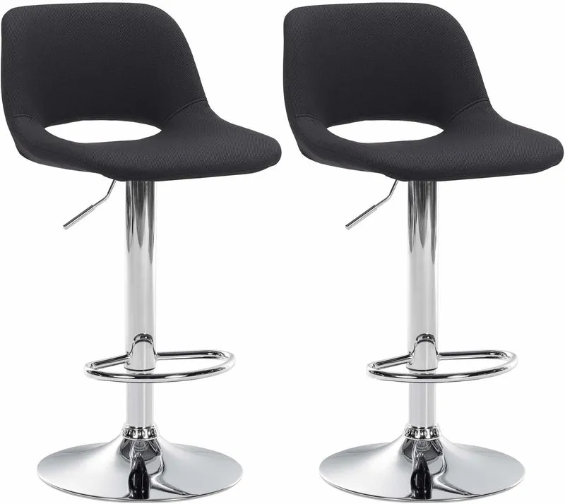 Tabourets de bar chaises haute x2 avec repose-pieds en tissu noir piètement métallique chromé 10_0004095