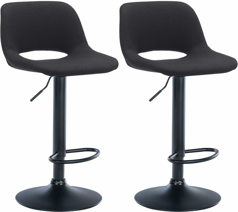 Tabourets de bar chaises haute x2 avec repose-pieds en tissu noir piètement métallique noir 10_0004098