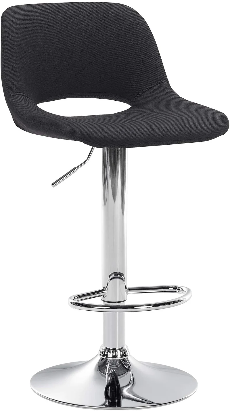Tabouret de bar chaise haute x1 avec repose-pieds en tissu noir piètement métallique chromé 10_0004613