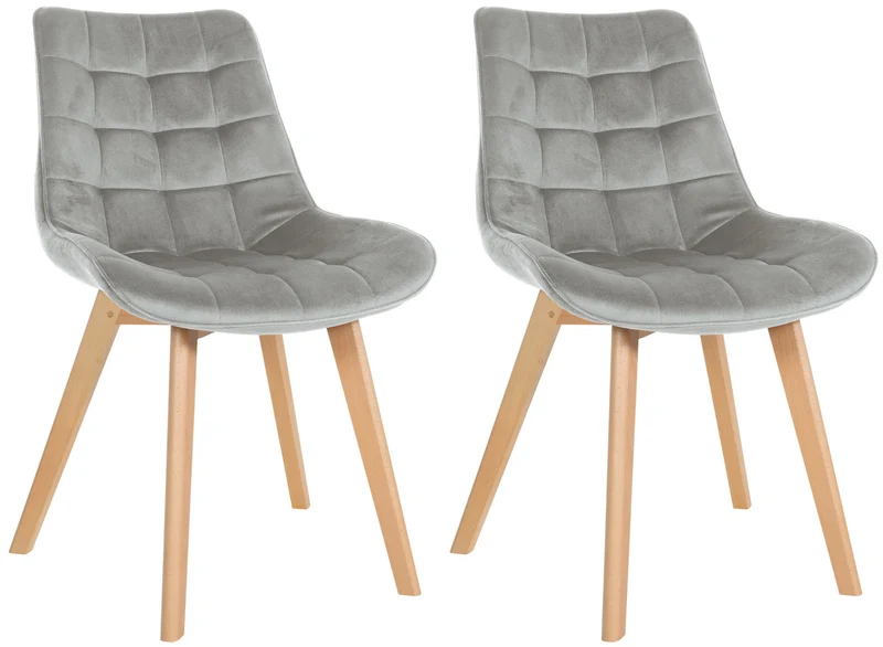Lot de 2 chaises de salle à manger design scandinave coutures carrées en velours gris pieds en bois clair 10_0001681
