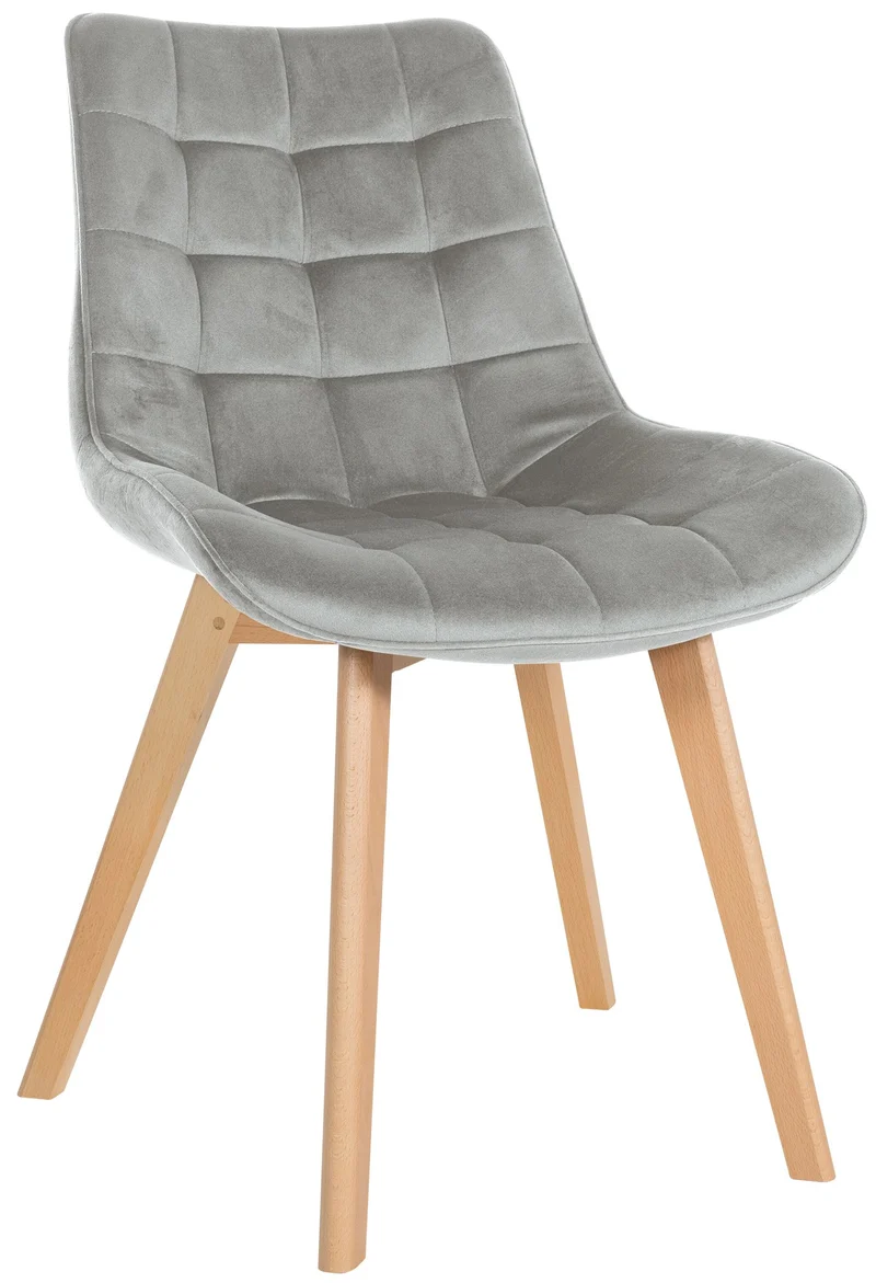 Chaise de salle à manger x1 design scandinave coutures carrées en velours gris pieds en bois clair 10_0002188