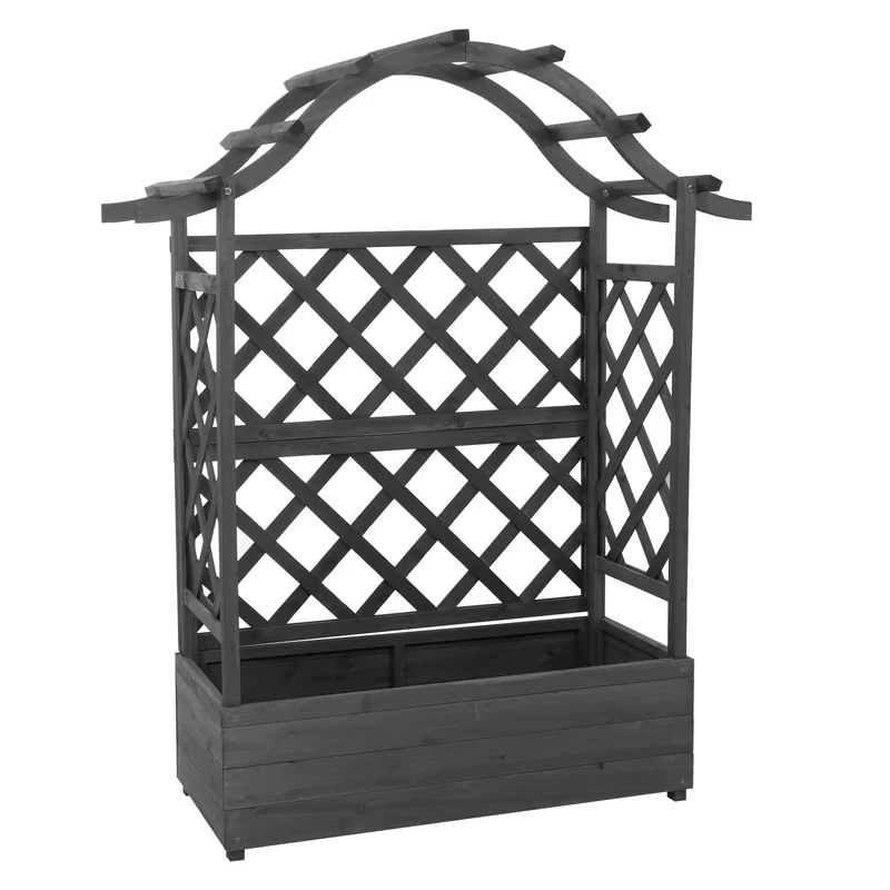 Bac à fleurs surélevé avec treillis 4 côtés jardinière 138 x 110 x 44 cm en bois anthracite-gris 04_0008926