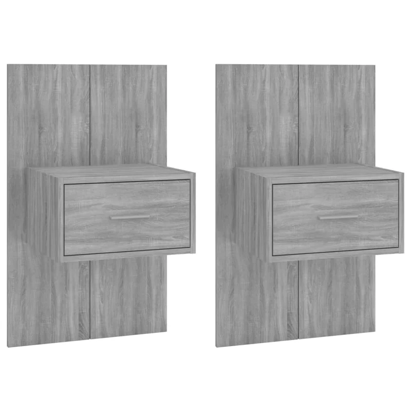 Lot de 2 tables de chevet murales avec tiroir en bois d'ingénierie gris DEC036107