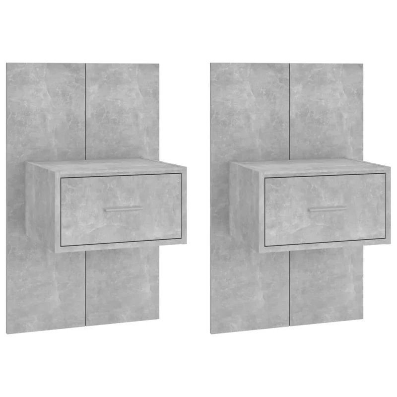 Lot de 2 tables de chevet murales avec tiroirs bois d'ingénierie gris effet béton DEC036078