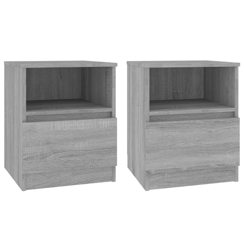 Lot de 2 tables de chevet avec tiroir et compartiment ouvert 40 x 40 x 50cm bois d'ingénierie gris DEC035720