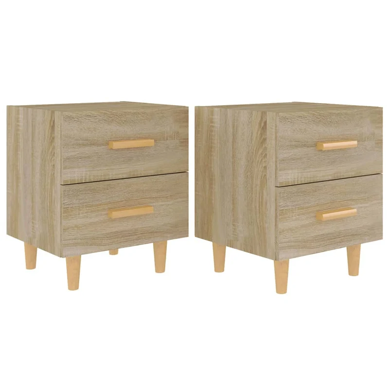 Lot de 2 tables de chevet avec deux tiroirs 40 x 35 x 47,5 cm bois d'ingénierie couleur chêne DEC035231