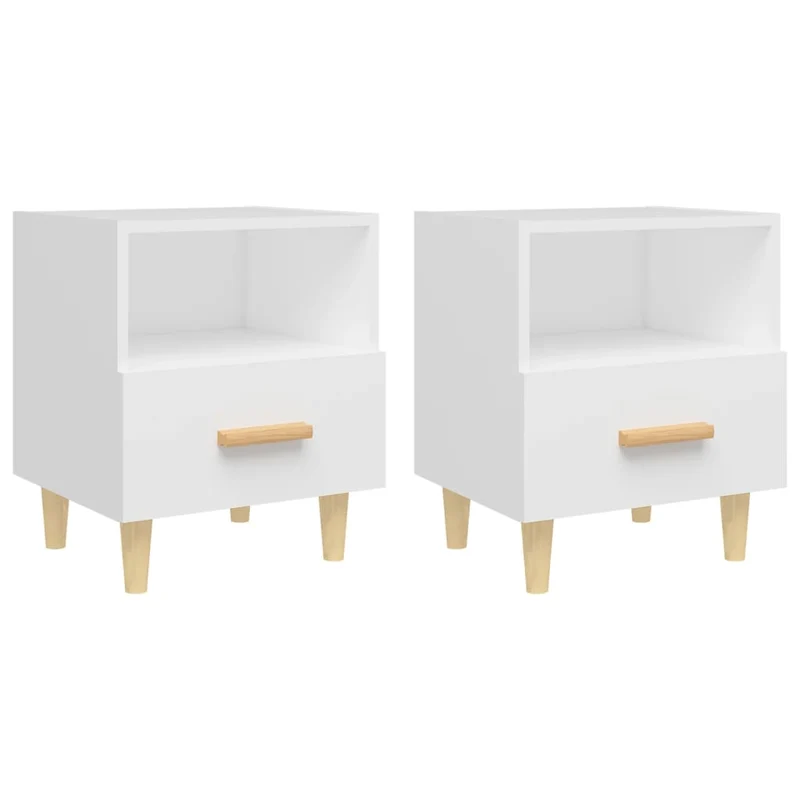 Lot de 2 tables de chevet avec tiroir et compartiment ouvert 40 x 35 x 47 cm bois d'ingénierie blanc DEC034910