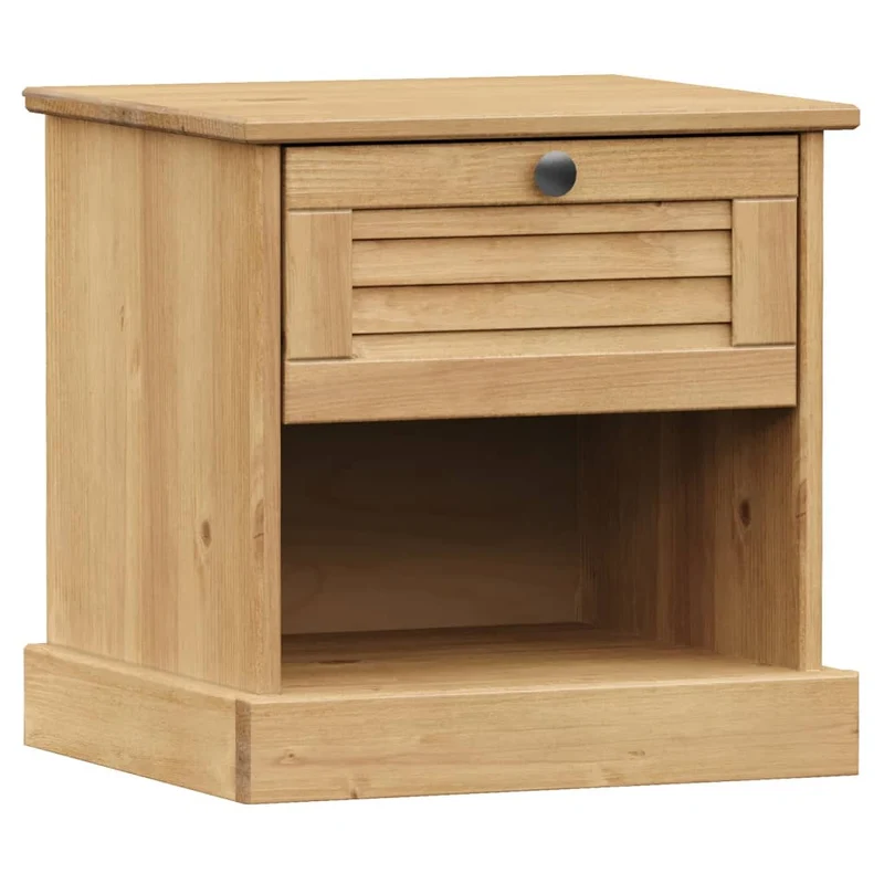 Table de chevet avec tiroir et compartiment ouvert 42 x 35 x 42 cm bois de pin MDF et métal DEC034718
