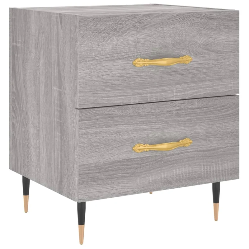 Table de chevet avec deux tiroirs 40 x 35 x 47,5 cm bois d’ingénierie couleur gris et fer DEC034612