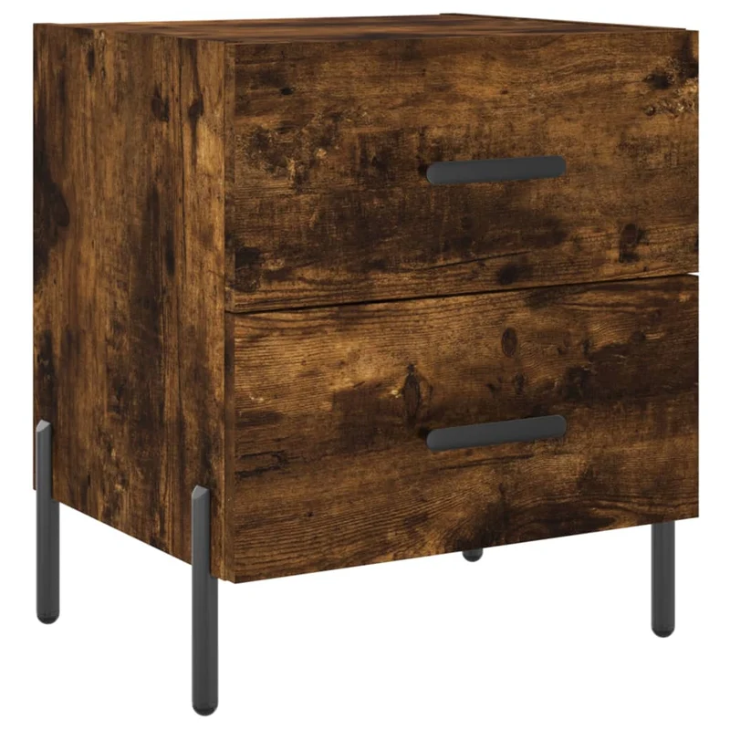 Table de chevet avec deux tiroirs 40 x 35 x 47,5 cm bois d’ingénierie couleur chêne fumé DEC033569
