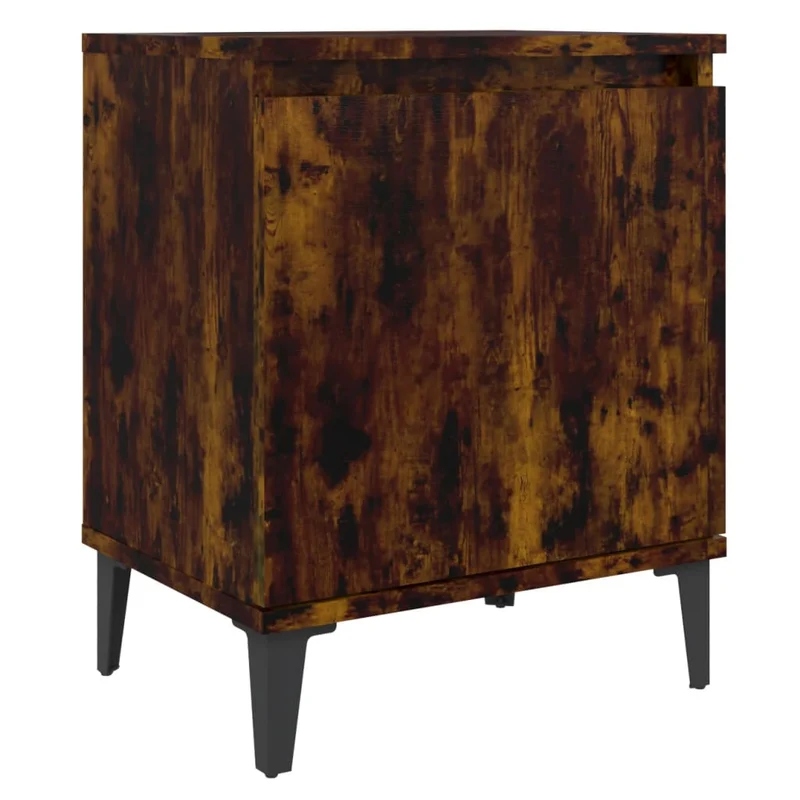 Table de chevet compartiment avec porte avec pieds en métal 40 x 30 x 50 cm bois d'ingénierie couleur chêne fumé DEC033235