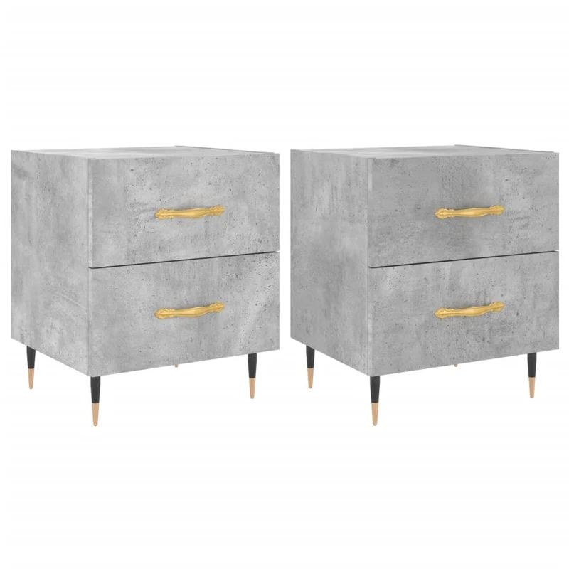 Lot de 2 tables de chevet avec deux tiroirs 40 x 35 x 47,5cm bois d’ingénierie gris et fer DEC035910