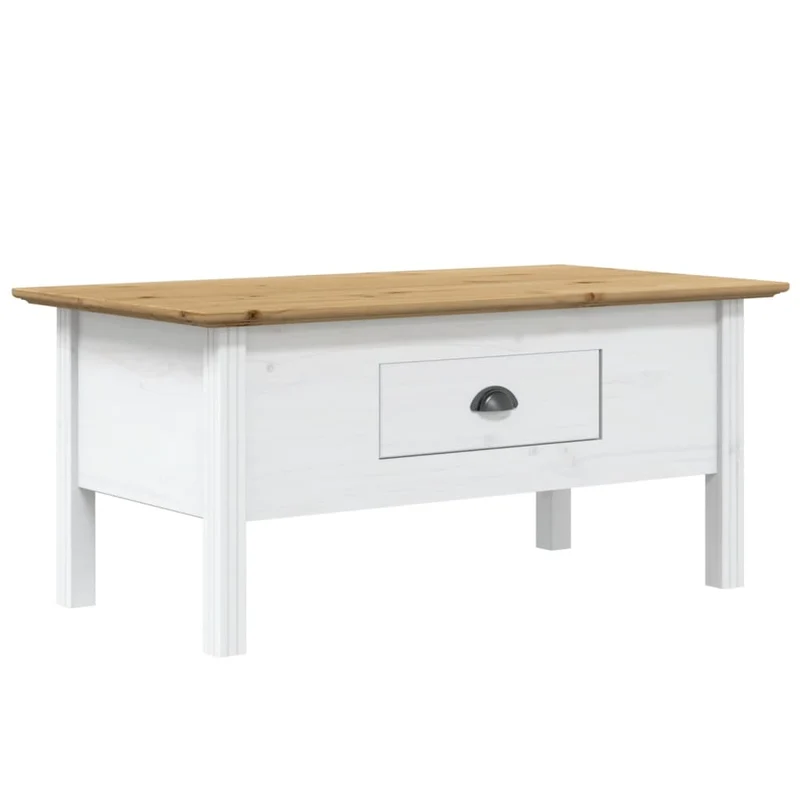 Table basse avec tiroir design moderne et contemporaine 100 x 55 x 46cm bois de pin massif blanc DEC038212