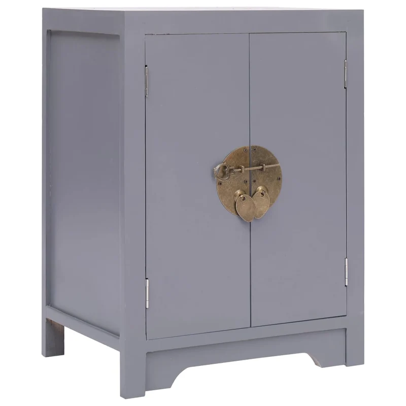 Table de chevet asiatique gris avec 2 portes – 38 x 28 x 52 cm Meuble d’appoint style chinois – Bois Paulownia et MDF DEC033938