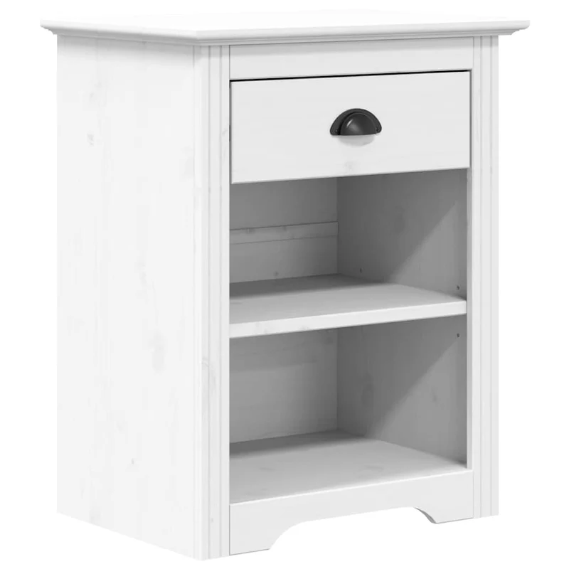 Table de chevet 1 tiroir et 2 compartiments ouverts 53 x 38,5 x 67 cm bois de pin et MDF blanc DEC033527