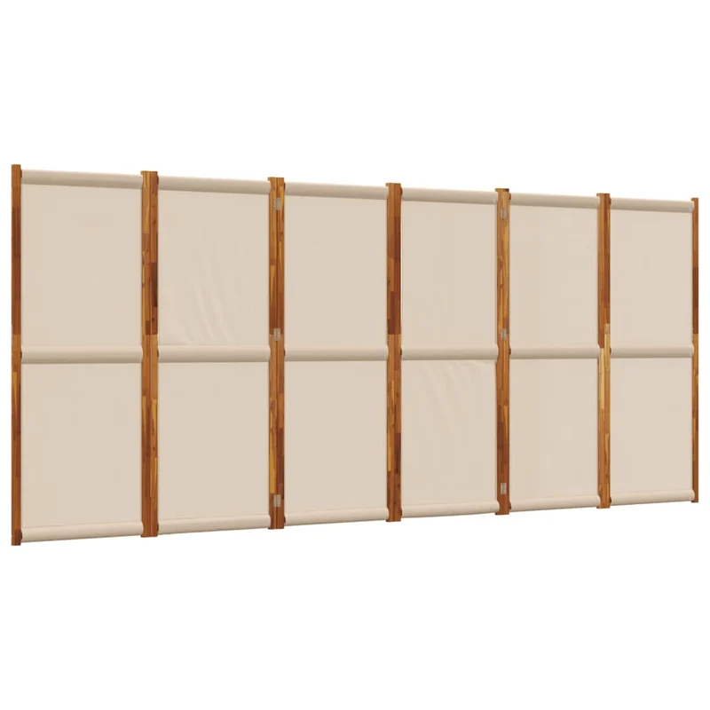 Cloison de séparation pliante 6 panneaux en bois d’acacia et textilène – Intérieur & extérieur – 420 x 180 cm – Taupe DEC031136