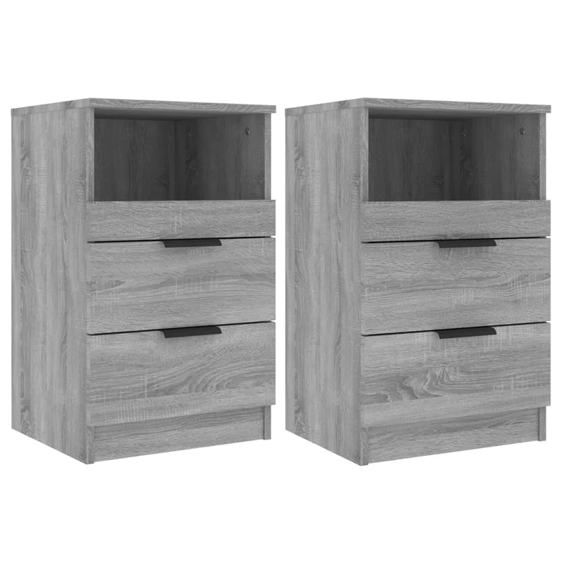 Lot de 2 tables de chevet avec deux tiroirs 40 x 36 x 65 cm en bois d'ingénierie gris DEC035752