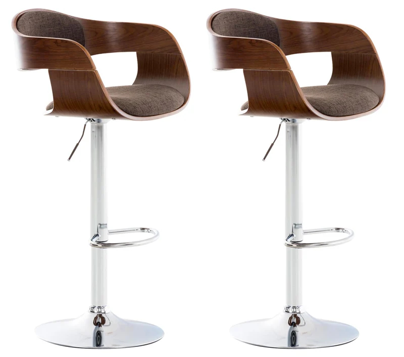 Lot de 2 tabourets de bar design scandinave en tissu marron et structure en bois couleur noyer 10_0004249
