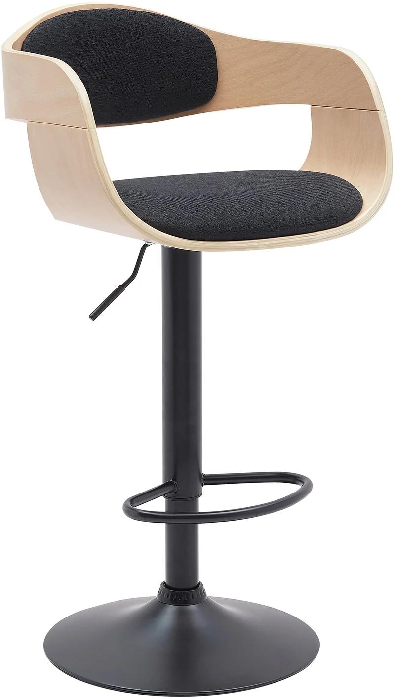 Tabouret de bar x1 design scandinave en tissu noir et structure en bois clair pieds métal noir 10_0005039