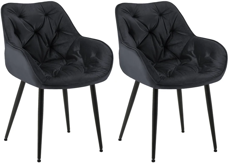 Lot de 2 chaises de salle à manger coutures décoratives en velours noir et pieds en métal noir 10_0001660