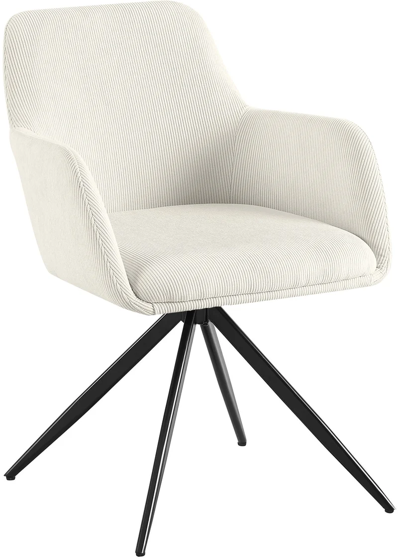 Chaise contemporaine de salle à manger x1 en velours côtelé crème pivotante 180° avec accoudoirs 10_0005784