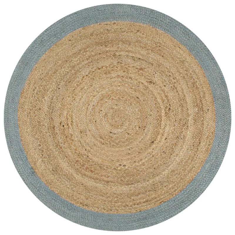 Tapis fait à la main Jute avec bord vert olive 120 cm DEC023476