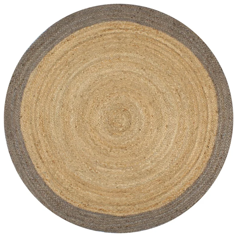 Tapis fait à la main Jute avec bord gris 90 cm DEC023469