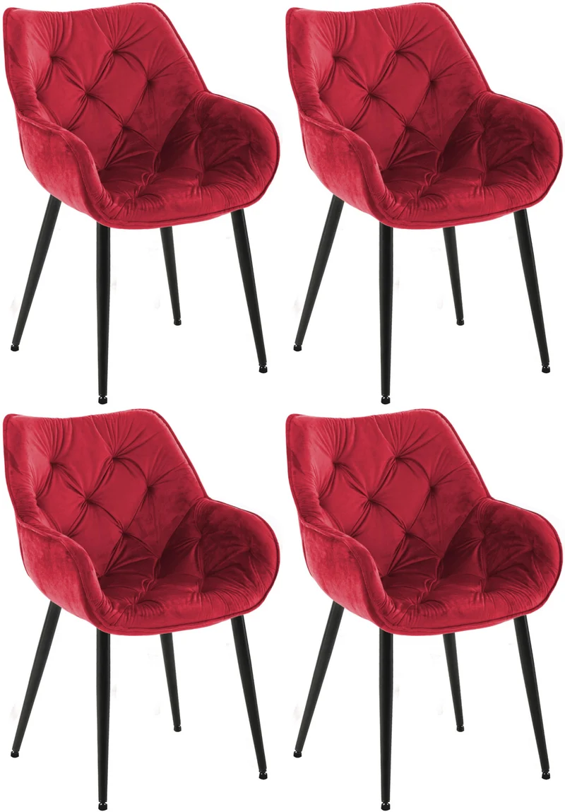 Lot de 4 chaises de salle à manger coutures décoratives en velours rouge et pieds en métal noir 10_0007839