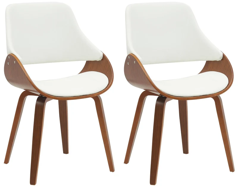 Lot de 2 chaises de salle à manger design scandinave en bois courbé noyer et similicuir blanc 10_0007714