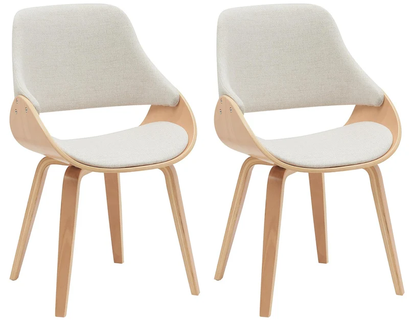 Lot de 2 chaises de salle à manger design scandinave en bois courbé clair et tissu crème 10_0007645