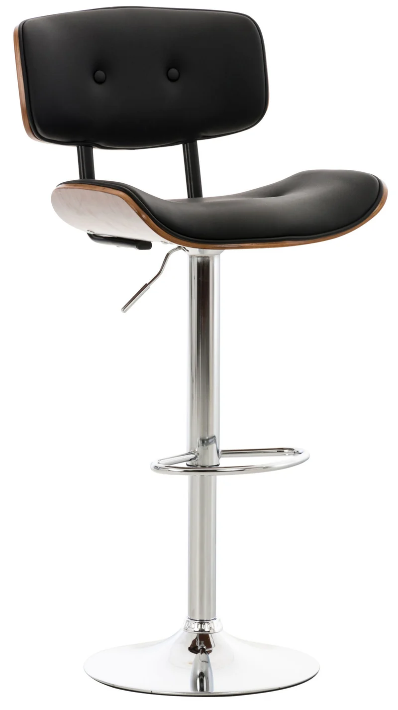 Tabouret de bar chaise de bar x1 capitonné en PVC noir et bois couleur noyer pieds en métal chromé 10_0005373