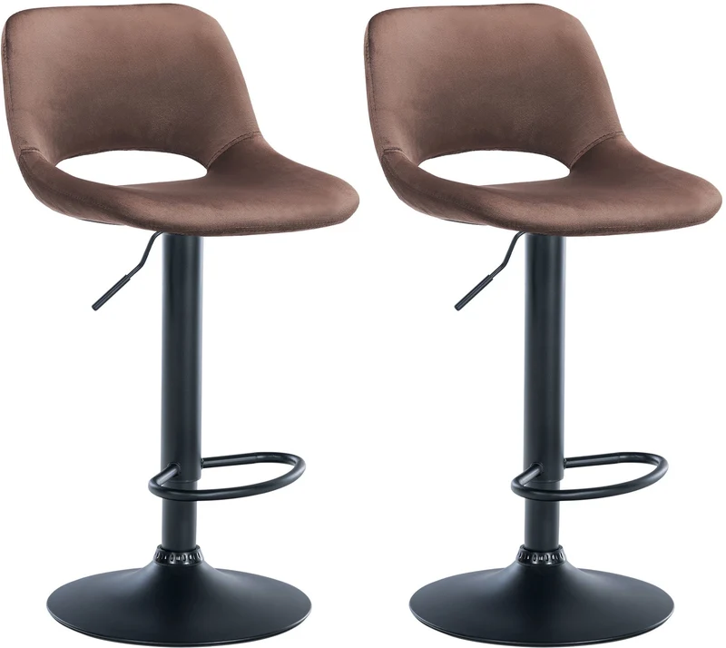 Tabourets de bar chaises haute x2 avec repose-pieds en velours marron piètement métallique noir 10_0004083